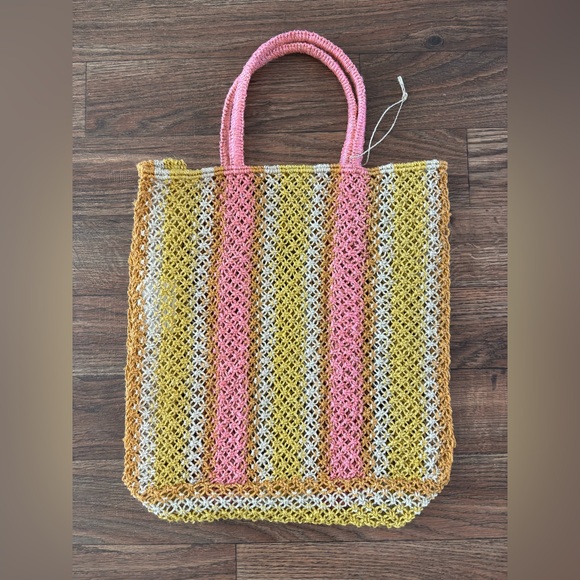 The Jacksons Pink Striped Handmade Jute Shopper Tote - Picture 10 of 10